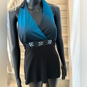 4/$20 Turquoise and Black Halter Top